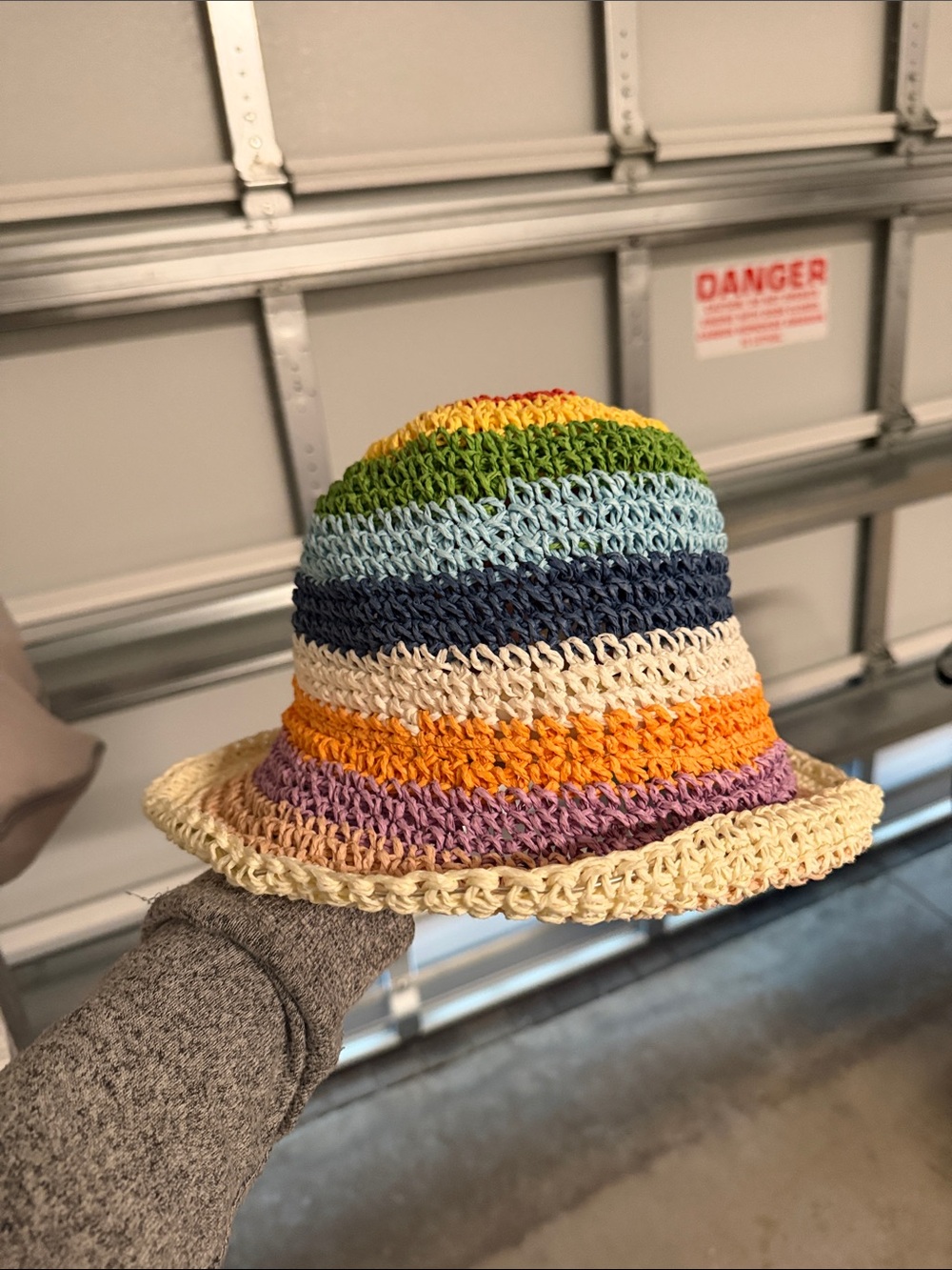 Striped Crochet Bucket Hat in Multi Colors
